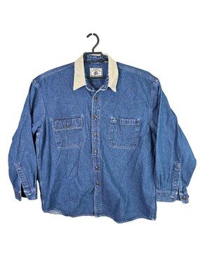 Mens American Blue Authentic Blue Denim Jacket Corduroy Collar Button Up Size XL